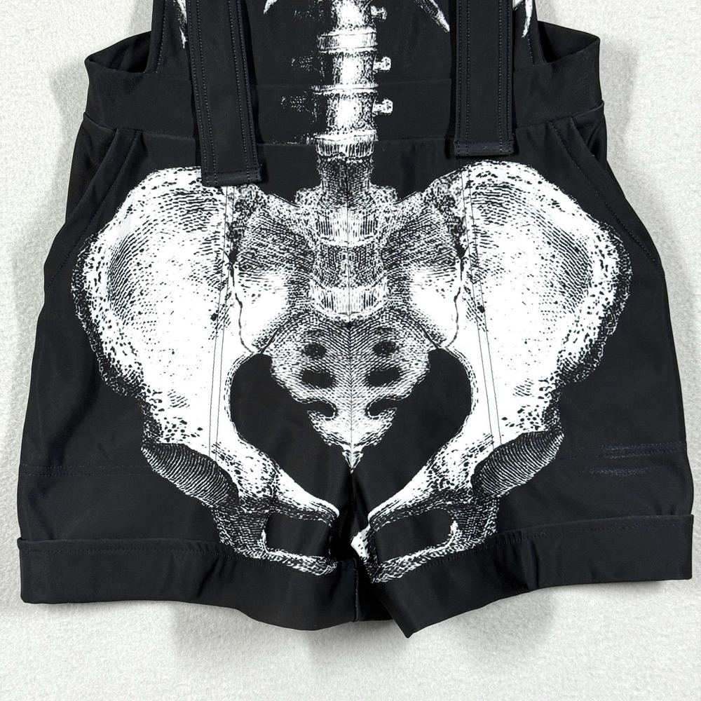 Black Milk Overalls Womens Medium Black Ribs Shorts Romper Skeleton Print Goth - Picture 3 of 12